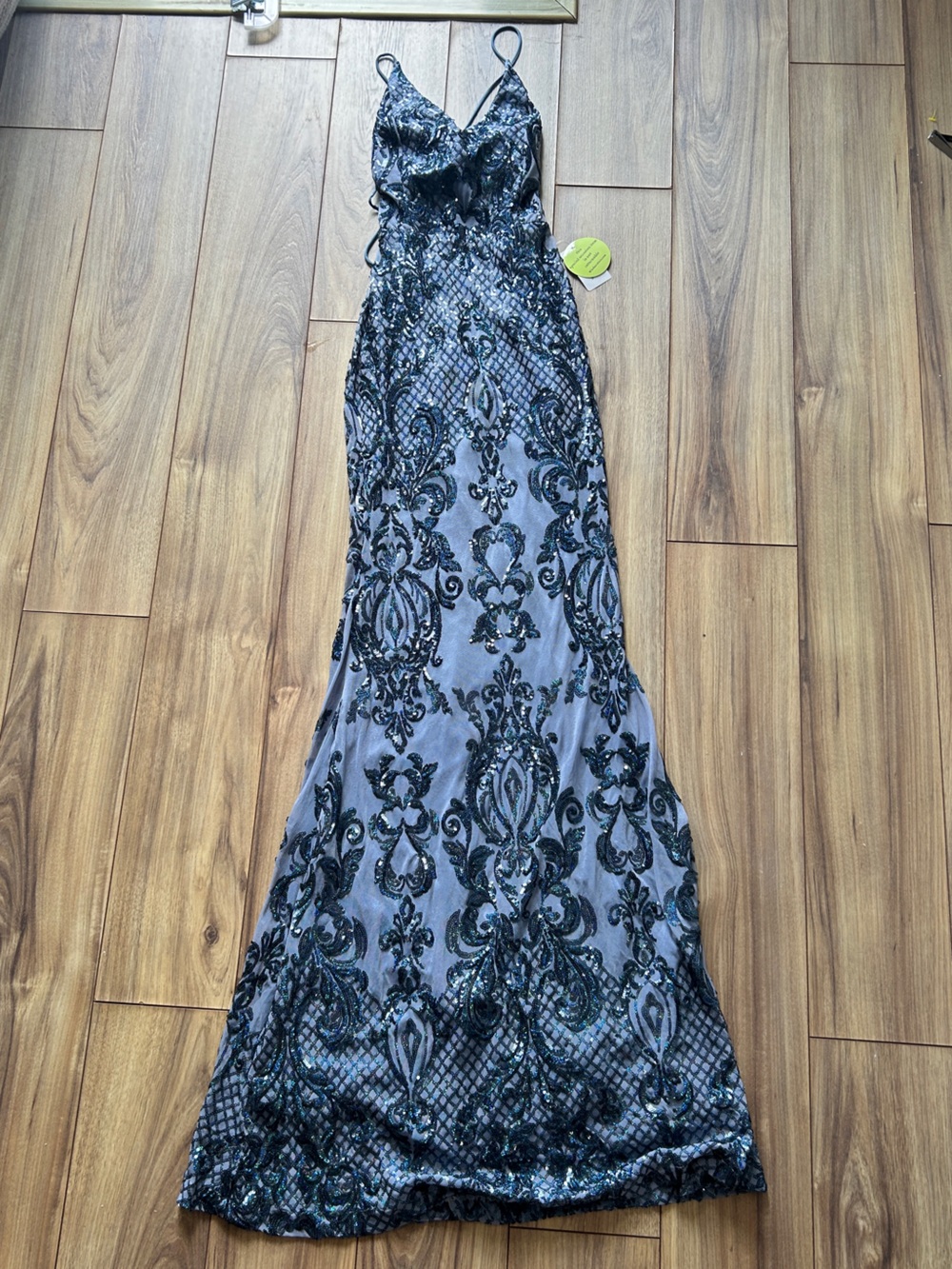 Windsor Black Sequined Floral Lace Fabric with Iridescent Accents